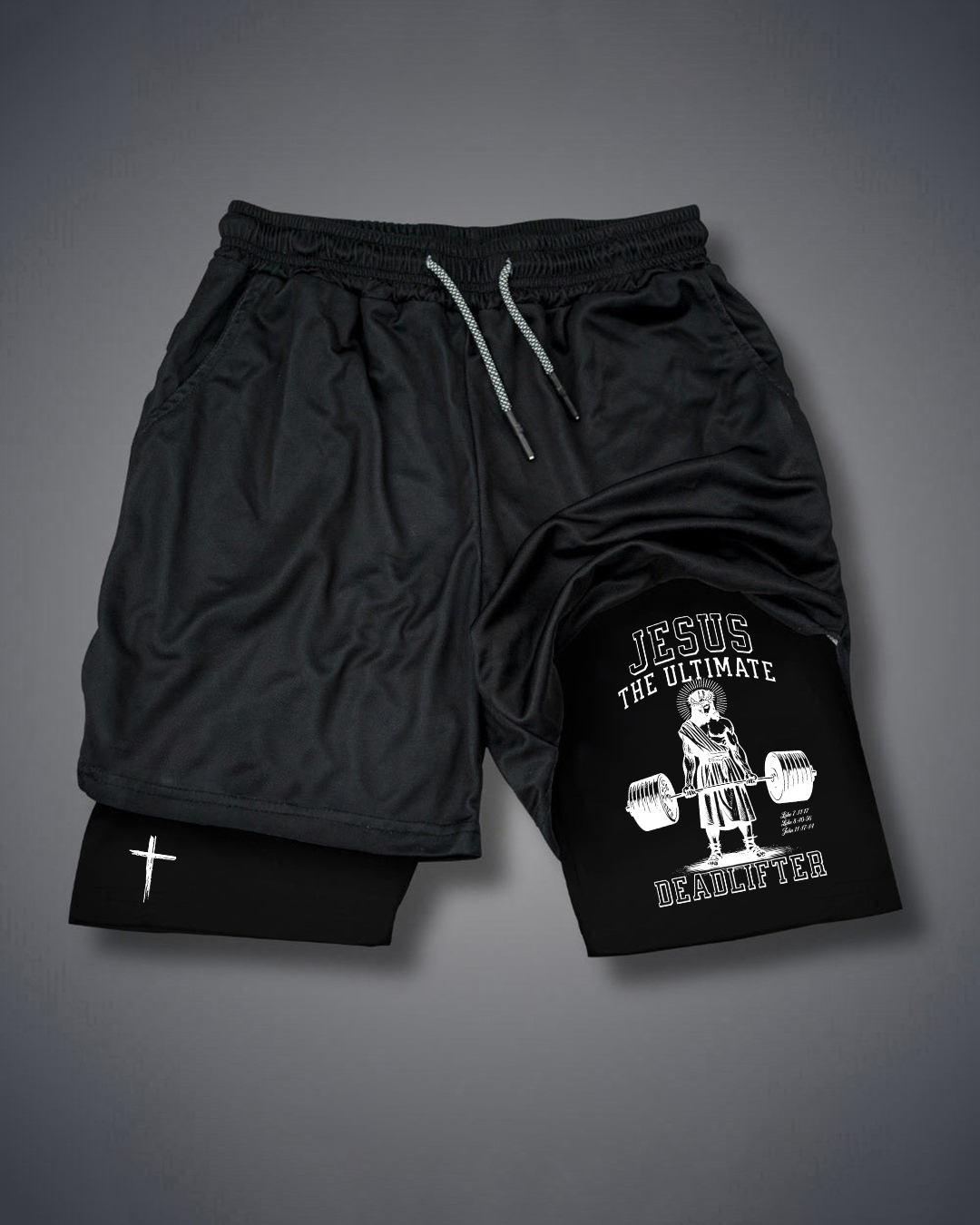 Jesus The Ultimate Deadlifter - Men’s Athletic 2-in-1 Shorts
