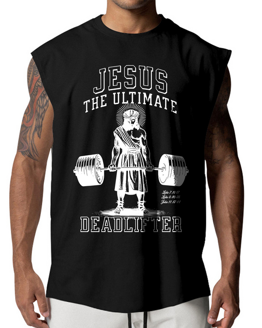 Jesus The Ultimate Deadlifter - Men’s Sleeveless Cutoff T-Shirt