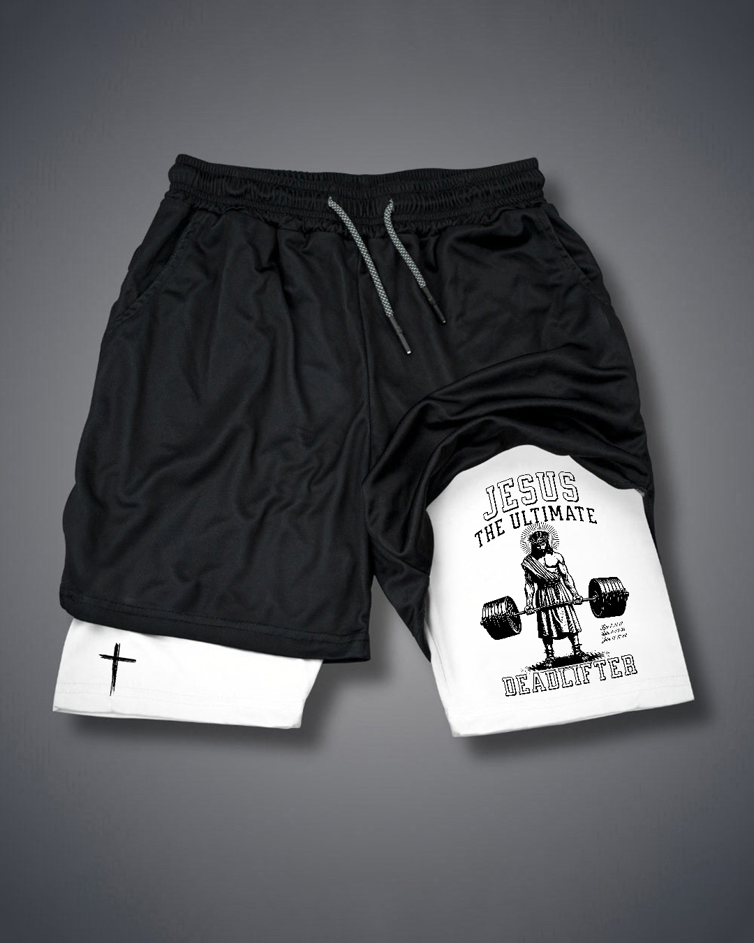 Jesus The Ultimate Deadlifter - Men’s Athletic 2-in-1 Shorts