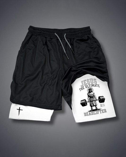 Jesus The Ultimate Deadlifter - Men’s Athletic 2-in-1 Shorts
