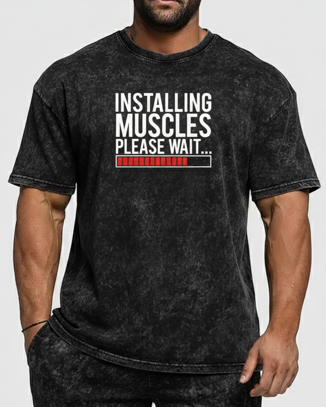 INSTALLING MUSCLES PLEASE WAIT... - Oversized Washed T-Shirt