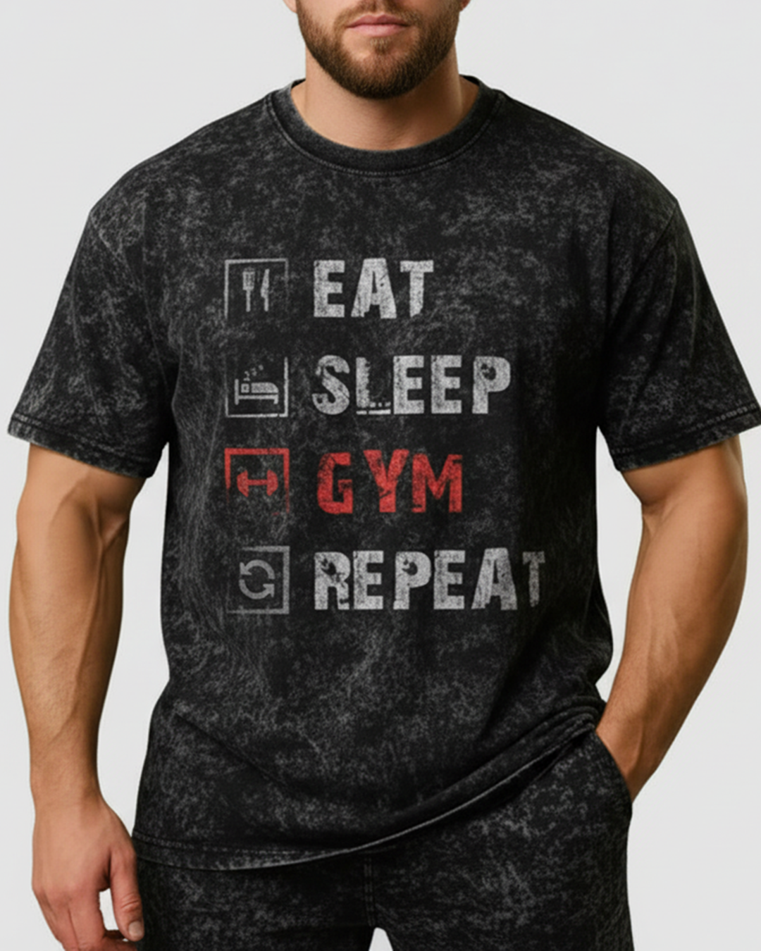 EAT SLEEP GYM REPEAT - Oversized Washed T-Shirt
