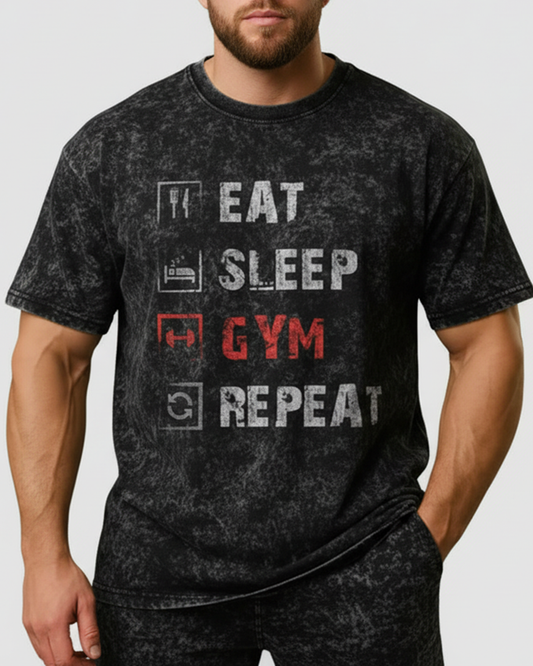 EAT SLEEP GYM REPEAT - Oversized Washed T-Shirt