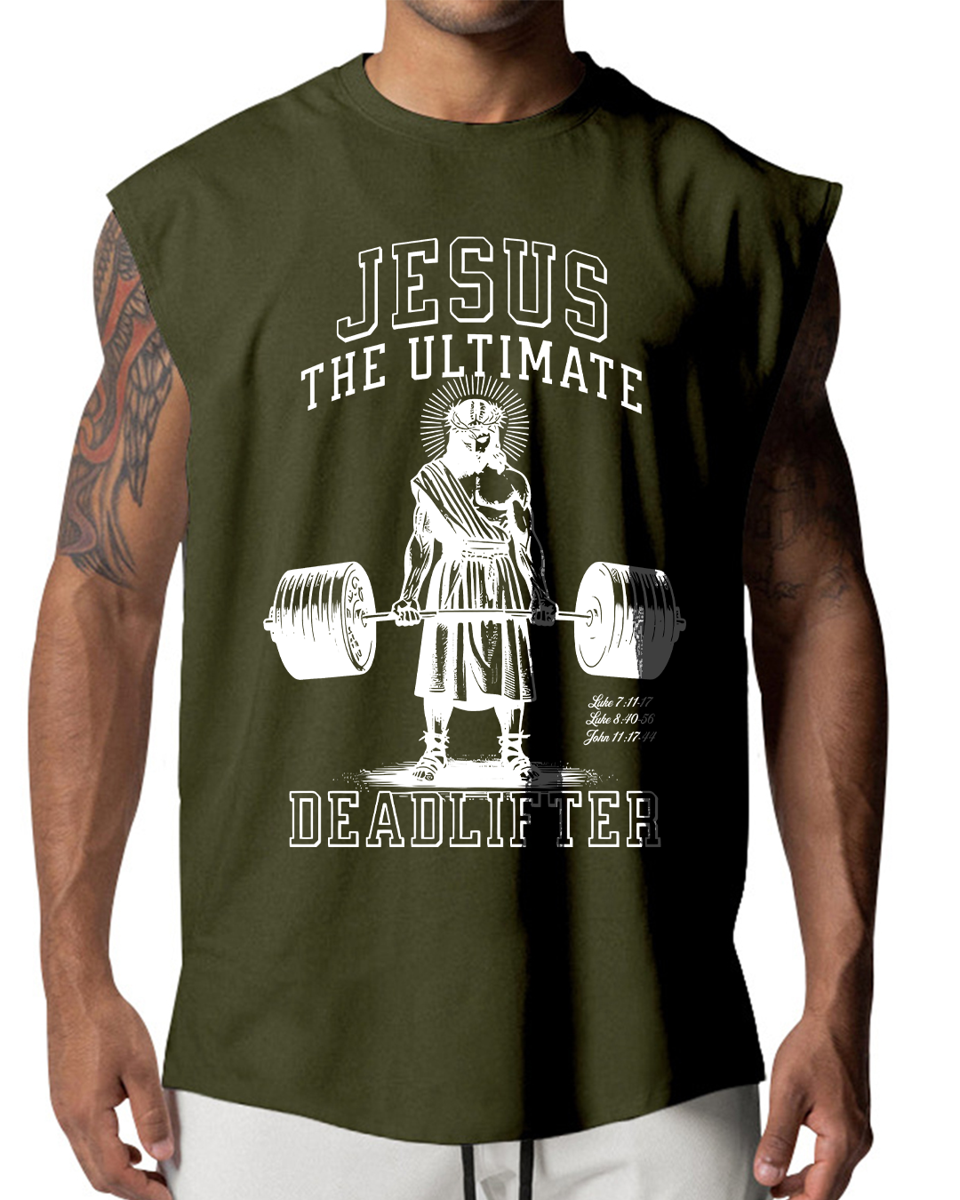 Jesus The Ultimate Deadlifter - Men’s Sleeveless Cutoff T-Shirt